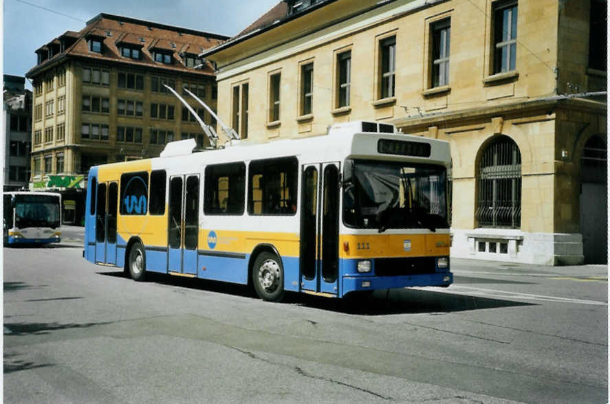 (094'909) - TC La Chaux-de-Fonds - Nr. 111 - NAW/Hess Trolleybus am 27. Mai 2007 beim Bahnhof La Chaux-de-Fonds