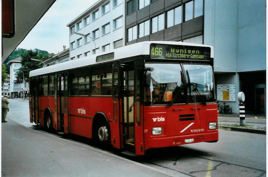 (098'417) - Busland, Burgdorf - Nr. 7/BE 394'386 - Volvo/Lauber (ex AAGK Koppigen Nr. 7) am 9. September 2007 beim Bahnhof Burgdorf