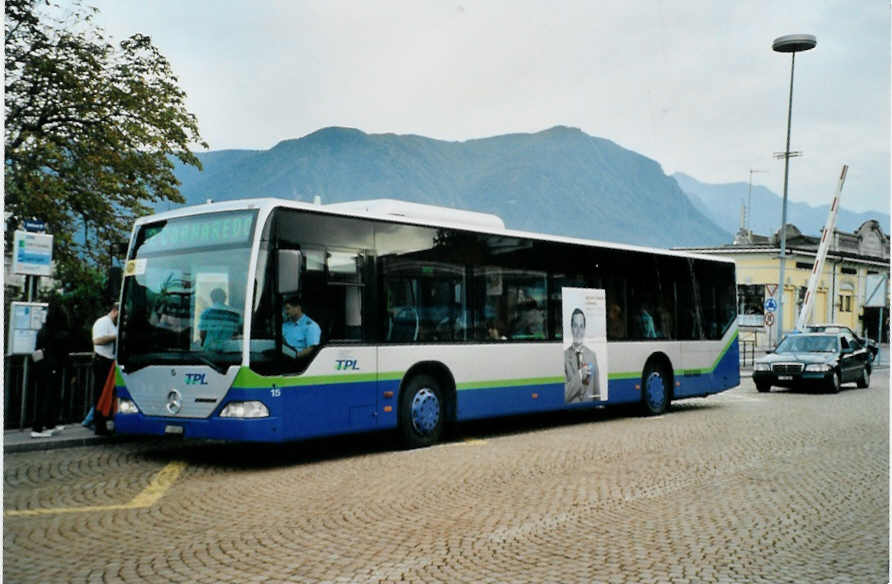 (100'027) - TPL Lugano - Nr. 15/TI 309'580 - Mercedes am 4. Oktober 2007 beim Bahnhof Lugano