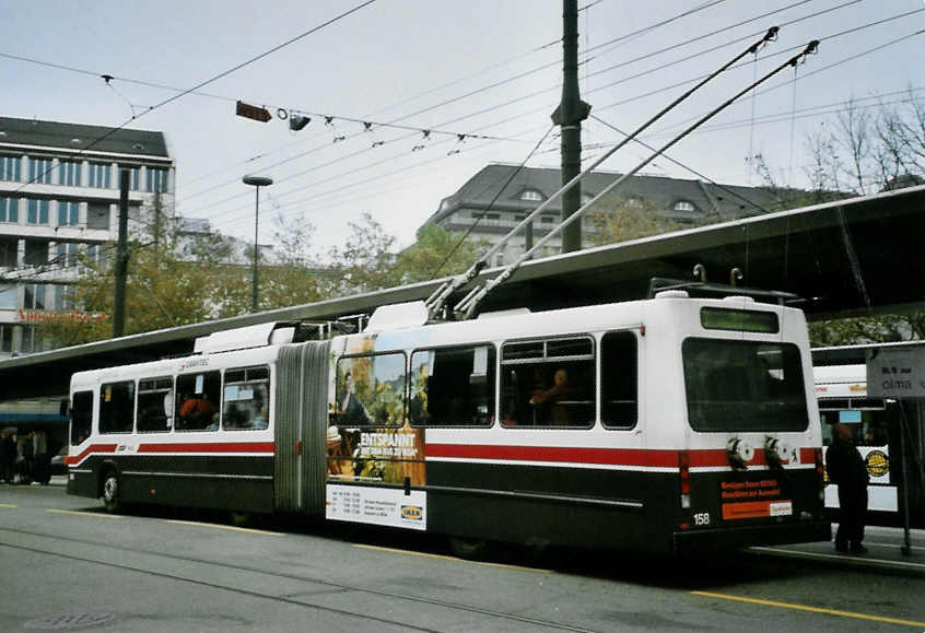 (100'328) - VBSG St. Gallen - Nr. 158 - NAW/Hess Gelenktrolleybus am 14. Oktober 2007 beim Bahnhof St. Gallen