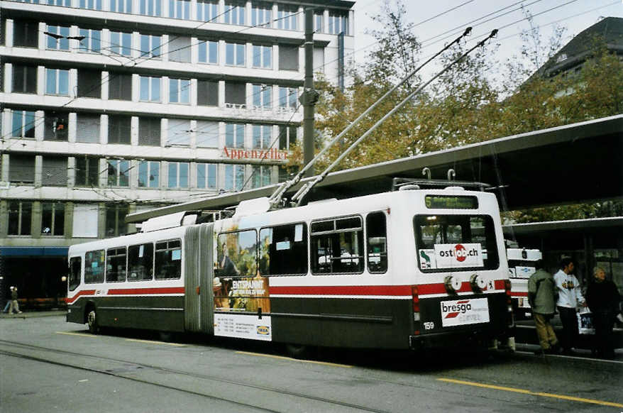 (100'405) - VBSG St. Gallen - Nr. 159 - NAW/Hess Gelenktrolleybus am 14. Oktober 2007 beim Bahnhof St. Gallen