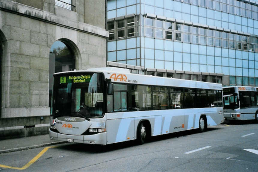 (100'806) - AAR bus+bahn, Aarau - Nr. 158/AG 441'158 - Scania/Hess am 3. November 2007 beim Bahnhof Aarau