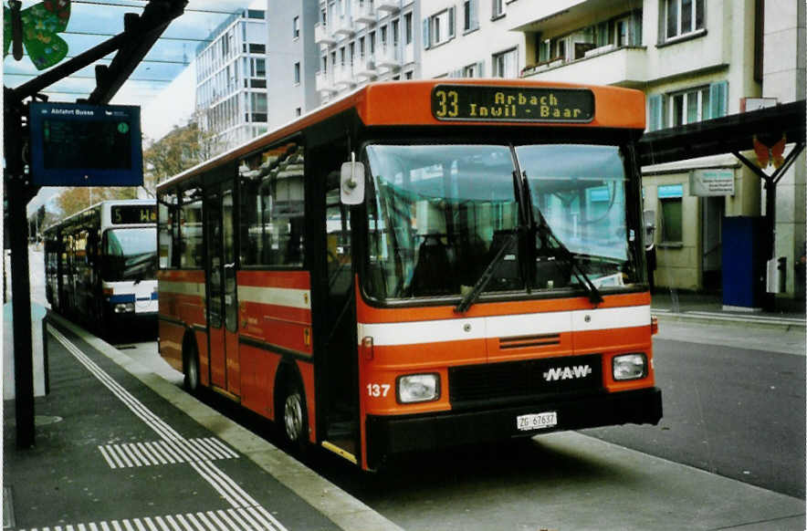 (101'315) - ZVB Zug - Nr. 137/ZG 67'637 - NAW/Hess (ex Nr. 45) am 26. November 2007 beim Bahnhof Zug