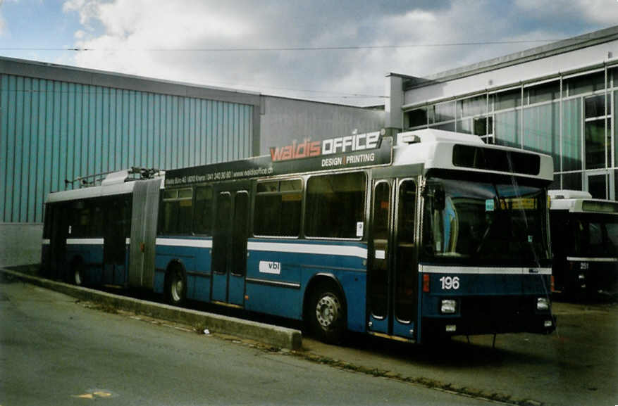 (101'421) - VBL Luzern - Nr. 196 - NAW/Hess Gelenktrolleybus am 26. November 2007 in Luzern, Depot