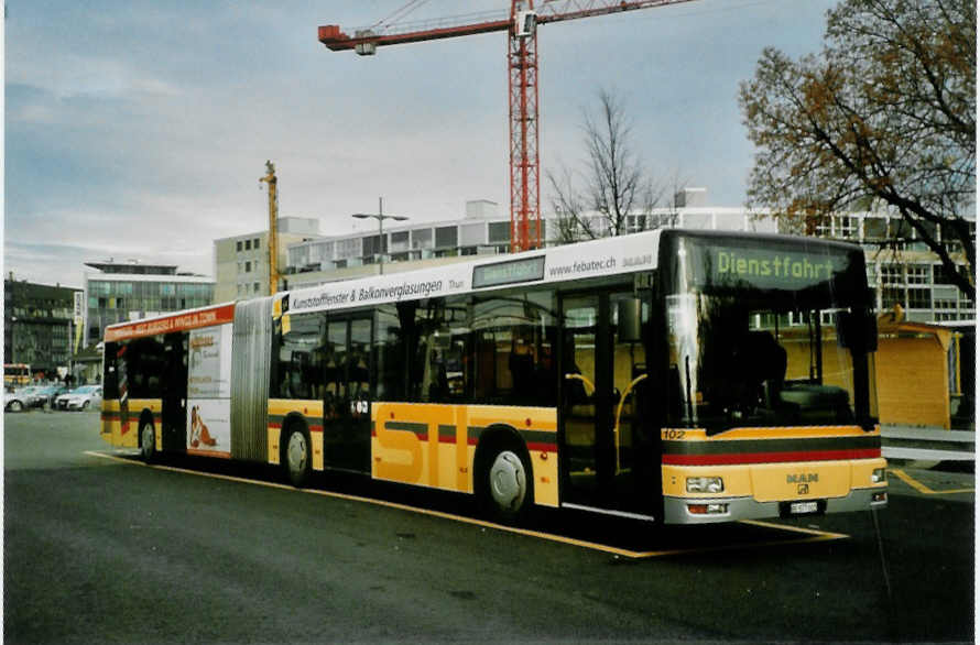 (101'517) - STI Thun - Nr. 102/BE 577'102 - MAN am 30. November 2007 beim Bahnhof Thun (prov. Haltestelle)