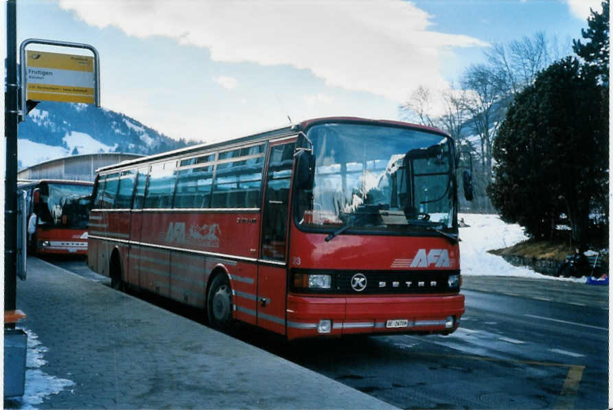 (102'926) - AFA Adelboden - Nr. 23/BE 26'709 - Setra (ex Nr. 9) am 3. Januar 2008 beim Bahnhof Frutigen