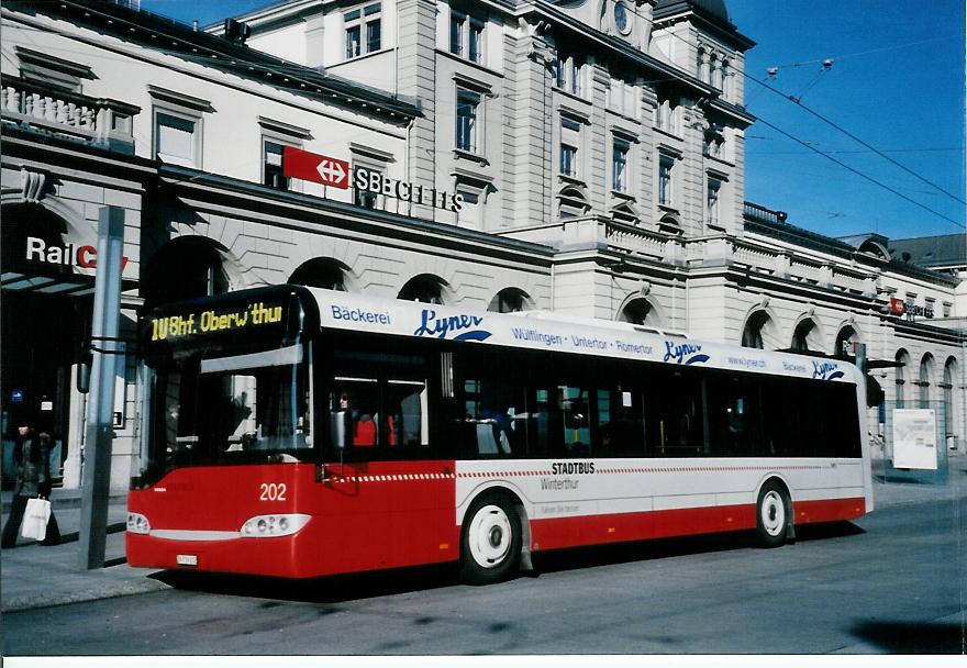 (103'730) - SW Winterthur - Nr. 202/ZH 719'202 - Solaris am 28. Januar 2008 beim Hauptbahnhof Winterthur