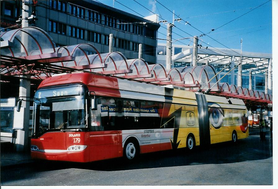 (103'806) - SW Winterthur - Nr. 179 - Solaris Gelenktrolleybus am 28. Januar 2008 beim Hauptbahnhof Winterthur