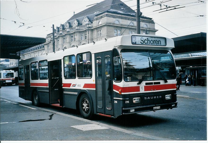 (104'011) - VBSG St. Gallen - Nr. 216/SG 141'216 - Saurer/Hess am 4. Februar 2008 beim Bahnhof St. Gallen