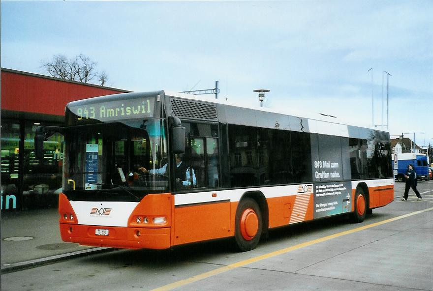 (104'124) - AOT Amriswil - Nr. 11/TG 693 - Neoplan am 4. Februar 2008 beim Bahnhof Amriswil