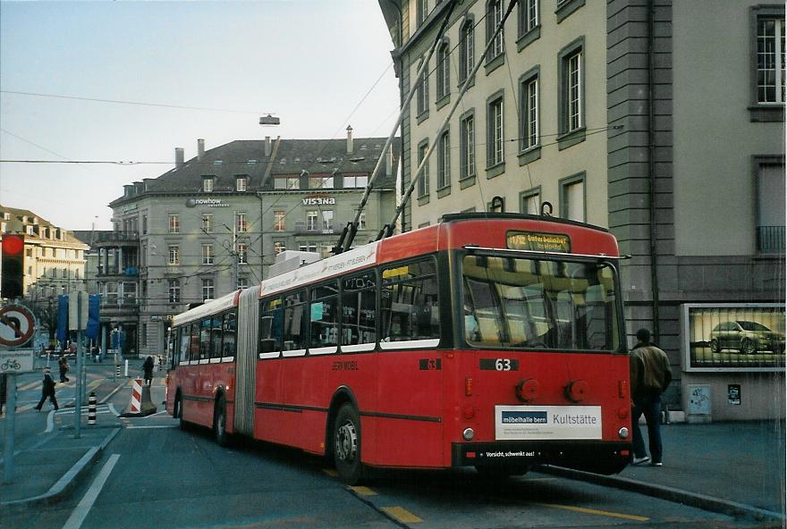 (104'227) - Bernmobil, Bern - Nr. 63 - Volvo/R&J Gelenktrolleybus am 16. Februar 2008 in Bern, Schanzenstrasse