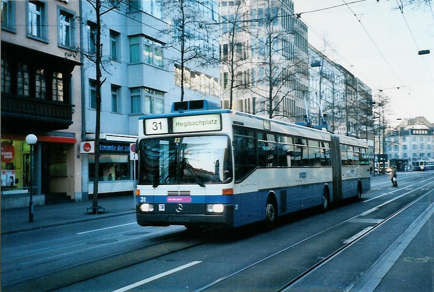 (104'403) - VBZ Zrich - Nr. 31 - Mercedes Gelenktrolleybus am 19. Februar 2008 in Zrich, Lwenstrasse