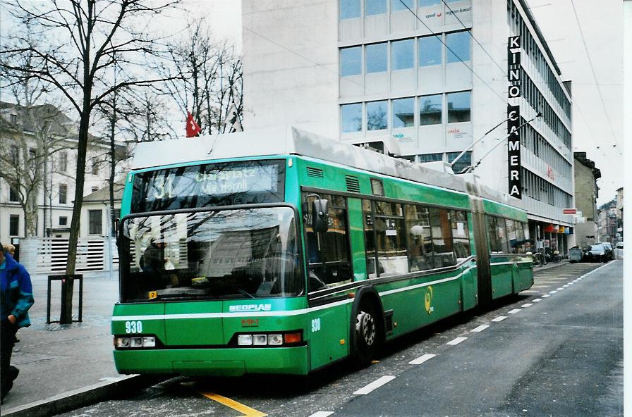 (104'529) - BVB Basel - Nr. 930 - Neoplan Gelenktrolleybus am 20. Februar 2008 in Basel, Claraplatz