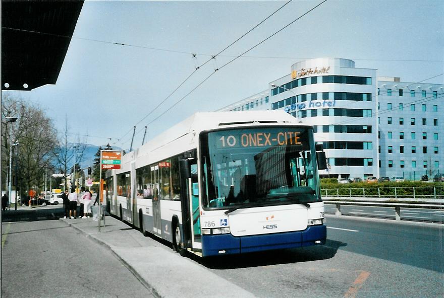 (105'130) - TPG Genve - Nr. 786 - Hess/Hess Doppelgelenktrolleybus am 15. Mrz 2008 in Genve, Pailly