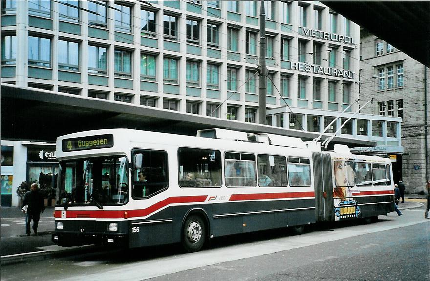 (105'818) - VBSG St. Gallen - Nr. 156 - NAW/Hess Gelenktrolleybus am 29. Mrz 2008 beim Bahnhof St. Gallen