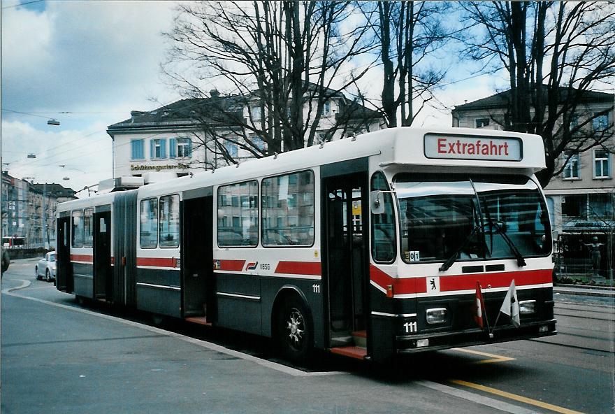 (105'912) - VBSG St. Gallen - Nr. 111 - Saurer/Hess Gelenktrolleybus am 29. Mrz 2008 beim Bahnhof St. Gallen