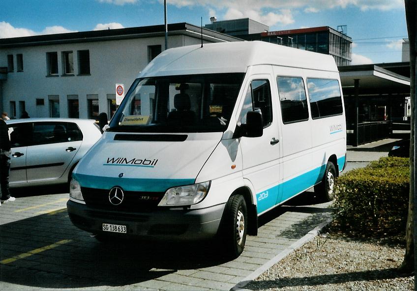 (106'422) - WilMobil, Wil - Nr. 203/SG 138'633 - Mercedes (ex BOS Wil Nr. 33) am 13. April 2008 beim Bahnhof Wil