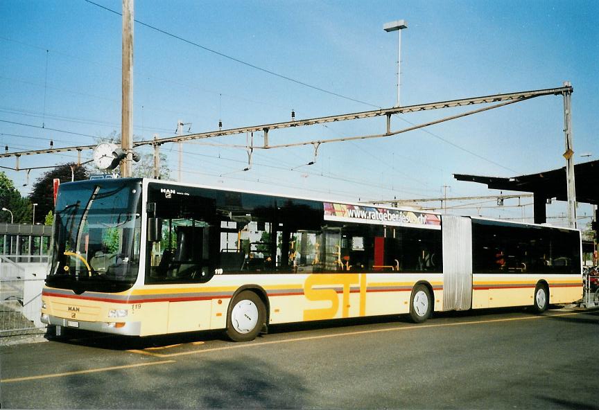 (106'915) - STI Thun - Nr. 119/BE 700'119 - MAN am 9. Mai 2008 beim Bahnhof Thun (prov. Haltestelle)