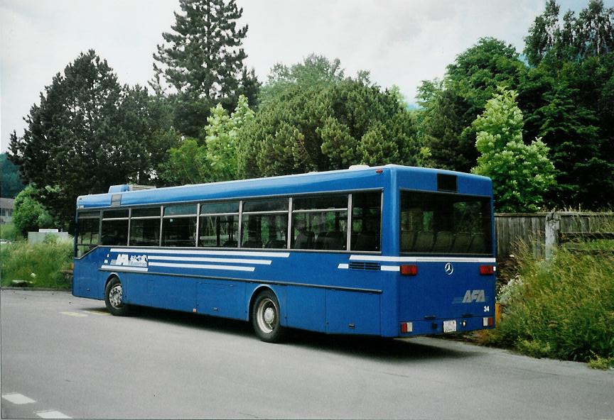 (107'812) - AFA Adelboden - Nr. 34/BE 3044 U - Mercedes (ex Nr. 17; ex Frhlich, Zrich Nr. 603; ex VBZ Zrich Nr. 682) am 9. Juni 2008 beim Bahnhof Frutigen