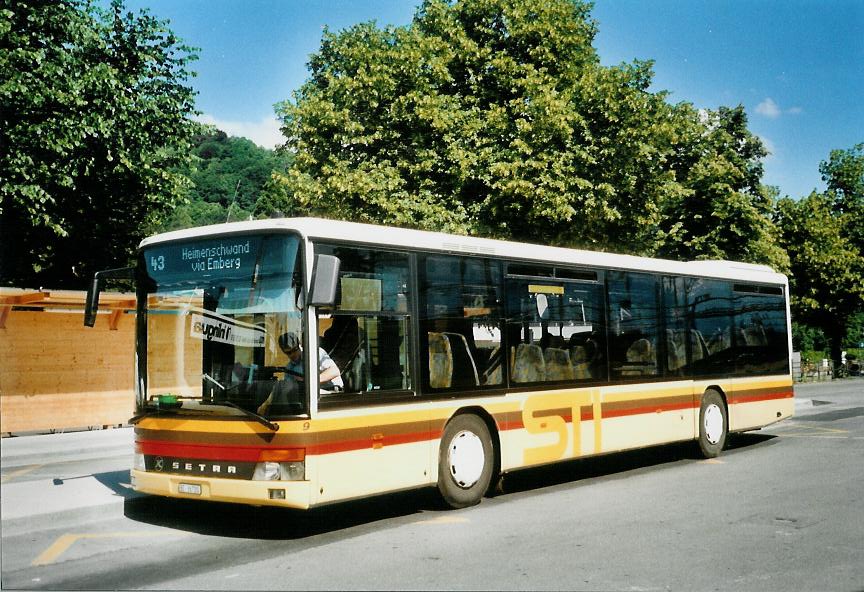 (108'219) - STI Thun - Nr. 9/BE 36'720 - Setra (ex AvH Heimenschwand Nr. 9) am 21. Juni 2008 beim Bahnhof Thun (prov. Haltestelle)