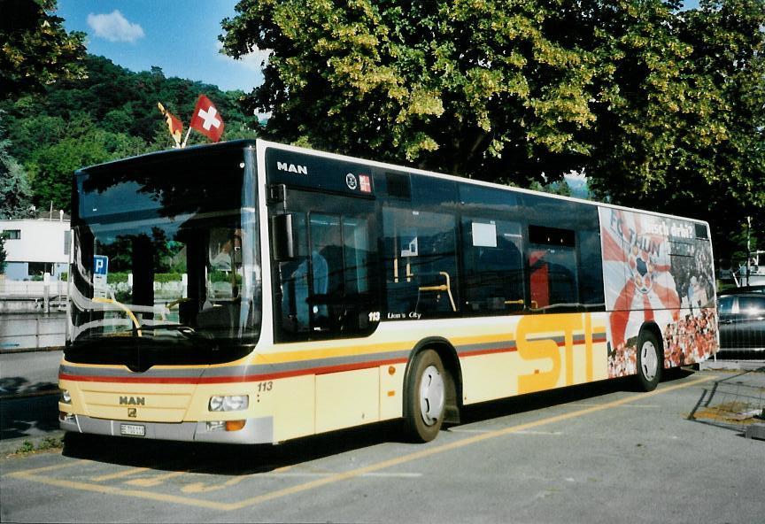 (108'410) - STI Thun - Nr. 113/BE 700'113 - MAN am 22. Juni 2008 beim Bahnhof Thun (prov. Haltestelle)