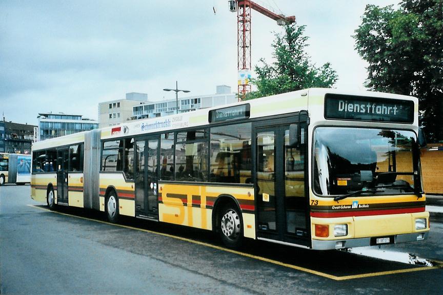 (109'124) - STI Thun - Nr. 73/BE 387'073 - MAN am 12. Juli 2008 beim Bahnhof Thun (prov. Haltestelle)