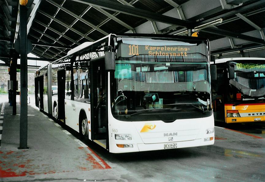 (109'214) - PostAuto Bern - Nr. 660/BE 639'487 - MAN (ex Nr. 653) am 14. Juli 2008 in Bern, Postautostation