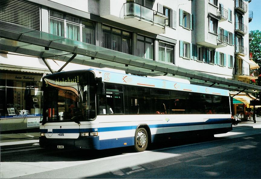 (109'412) - ZVB Zug - Nr. 129/ZG 3389 - Scania/Hess (ex Nr. 159) am 16. Juli 2008 beim Bahnhof Zug