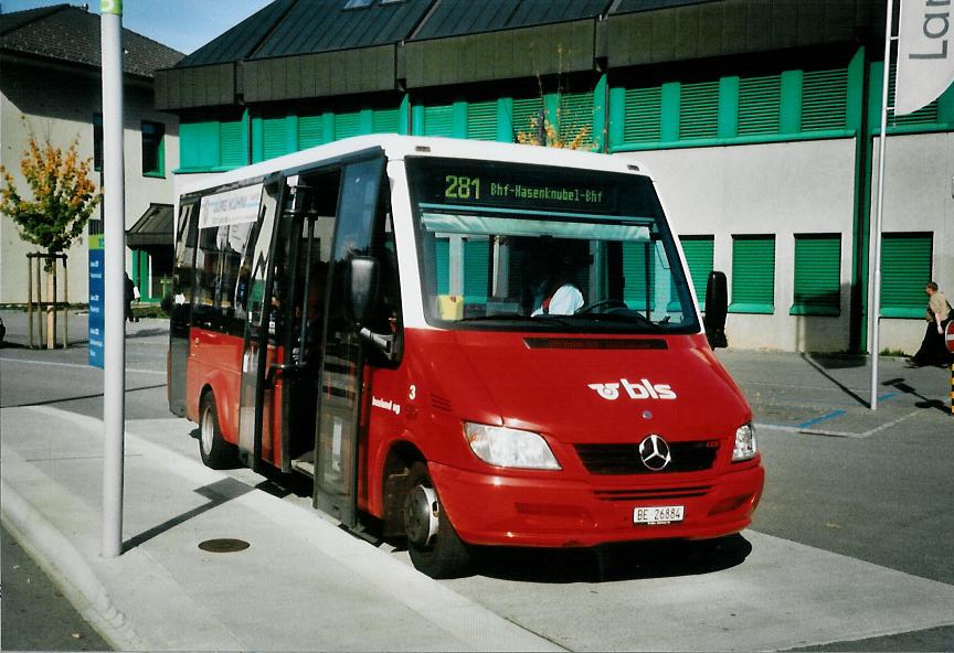 (111'413) - Busland, Burgdorf - Nr. 3/BE 26'884 - Mercedes/Koch (ex AOE Langnau Nr. 3) am 11. Oktober 2008 beim Bahnhof Langnau