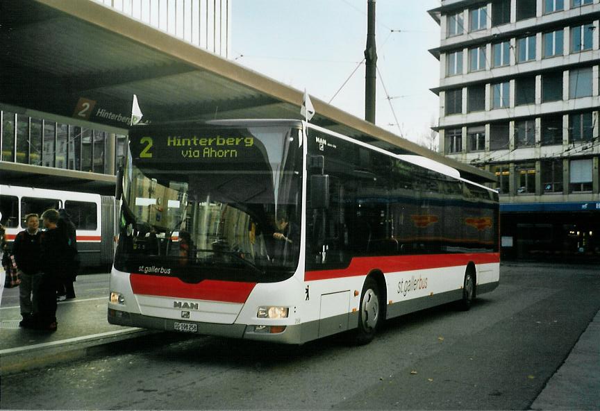 (111'518) - St. Gallerbus, St. Gallen - Nr. 258/SG 198'258 - MAN am 13. Oktober 2008 beim Bahnhof St. Gallen