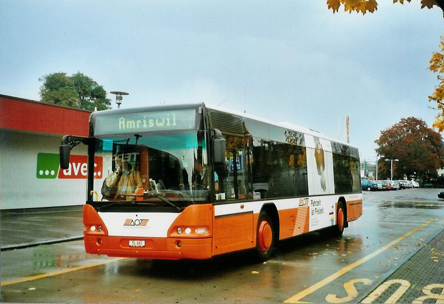 (111'628) - AOT Amriswil - Nr. 11/TG 693 - Neoplan am 13. Oktober 2008 beim Bahnhof Amriswil