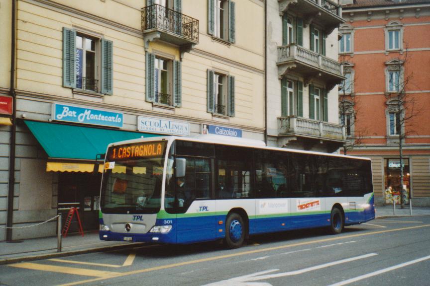 (112'615) - TPL Lugano - Nr. 301/TI 207'001 - Mercedes am 9. Dezember 2008 in Lugano, Centro