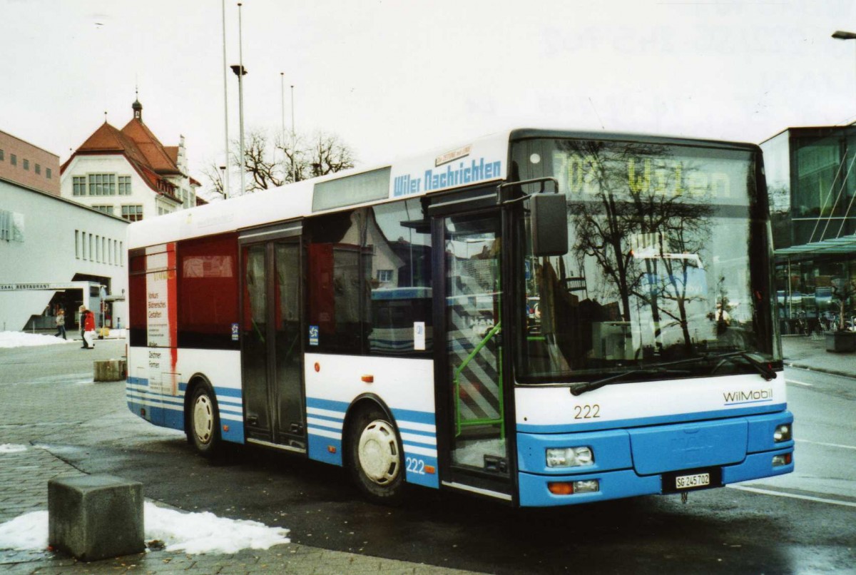 (114'014) - WilMobil, Wil - Nr. 222/SG 245'702 - MAN/Gppel (ex Wick, Wil Nr. 2) am 21. Januar 2009 beim Bahnhof Wil