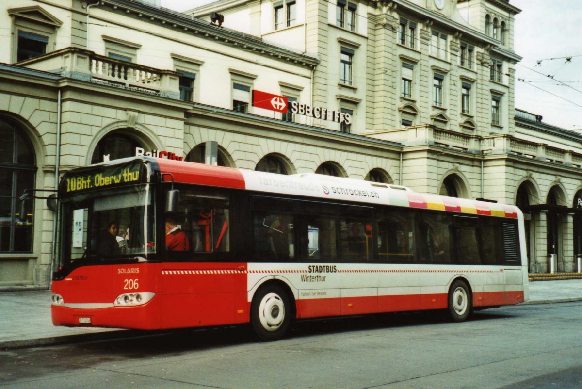 (114'104) - SW Winterthur - Nr. 206/ZH 730'206 - Solaris am 21. Januar 2009 beim Hauptbahnhof Winterthur