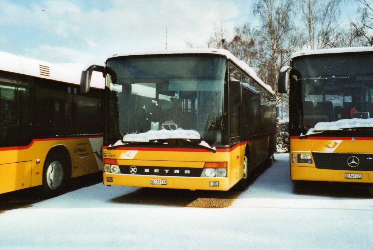 (114'208) - CarPostal Ouest - NE 101'619 - Setra am 14. Februar 2009 in Yverdon, Garage