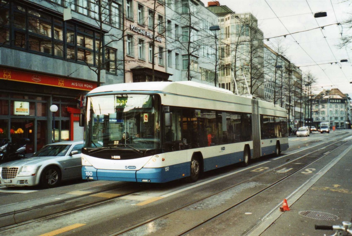 (114'501) - VBZ Zrich - Nr. 150 - Hess/Hess Gelenktrolleybus am 18. Februar 2009 in Zrich, Lwenstrasse