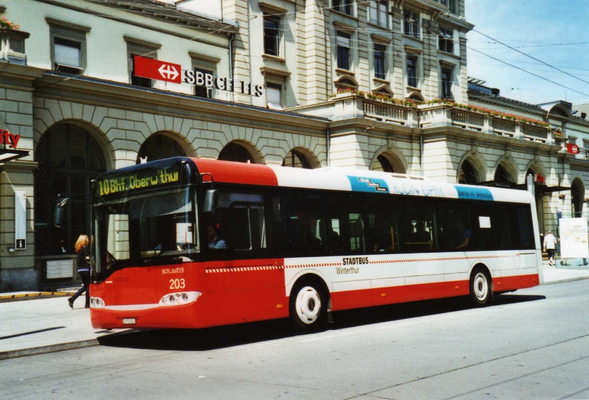 (116'509) - SW Winterthur - Nr. 203/ZH 730'203 - Solaris am 20. Mai 2009 beim Hauptbahnhof Winterthur