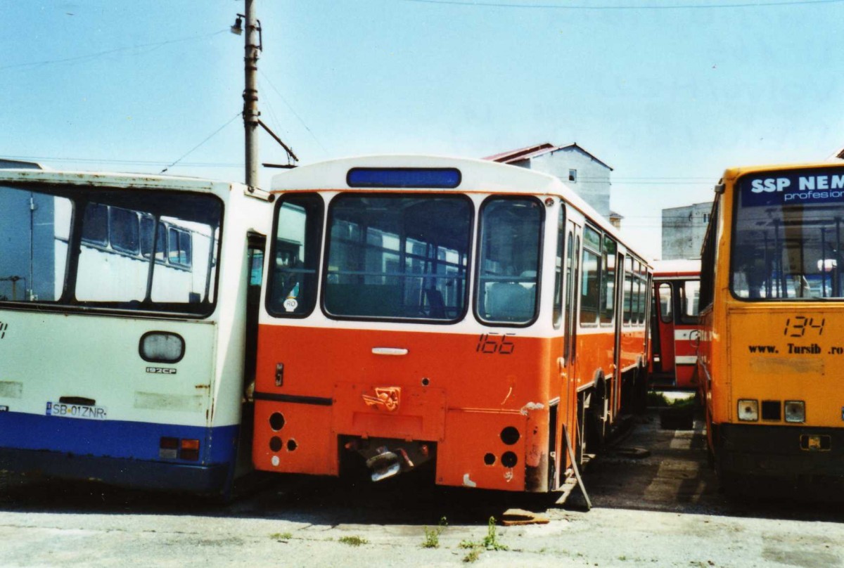 (116'930) - Tursib, Sibiu - Nr. 166 - FBW/Hess (ex TL Lausanne Nr. 406) am 27. Mai 2009 in Sibiu, Depot