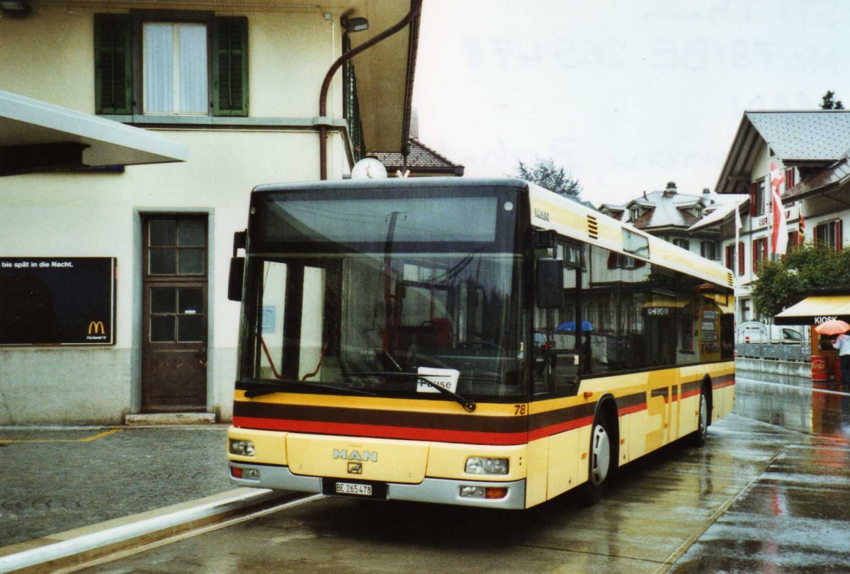 (119'334) - STI Thun - Nr. 78/BE 265'478 - MAN am 3. August 2009 beim Bahnhof Langnau (Einsatz Busland)