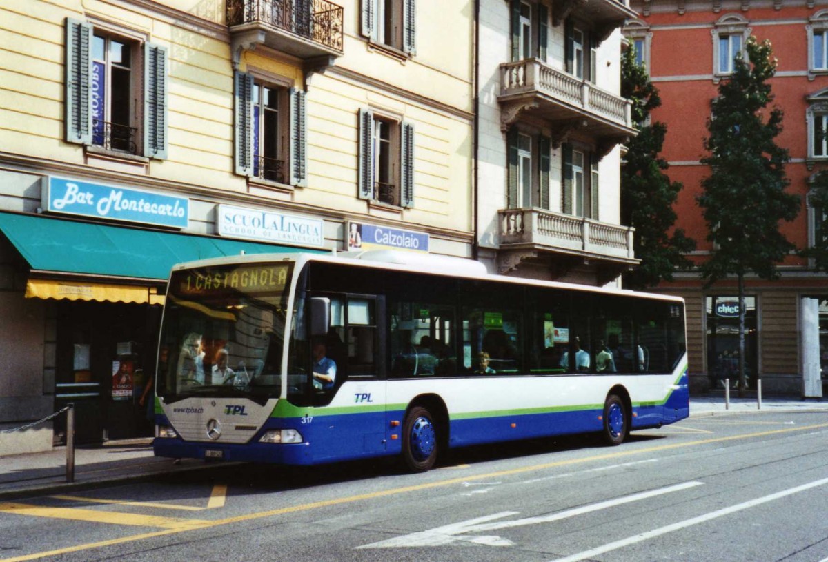 (121'114) - TPL Lugano - Nr. 317/TI 309'520 - Mercedes (ex Nr. 16) am 12. September 2009 in Lugano, Centro