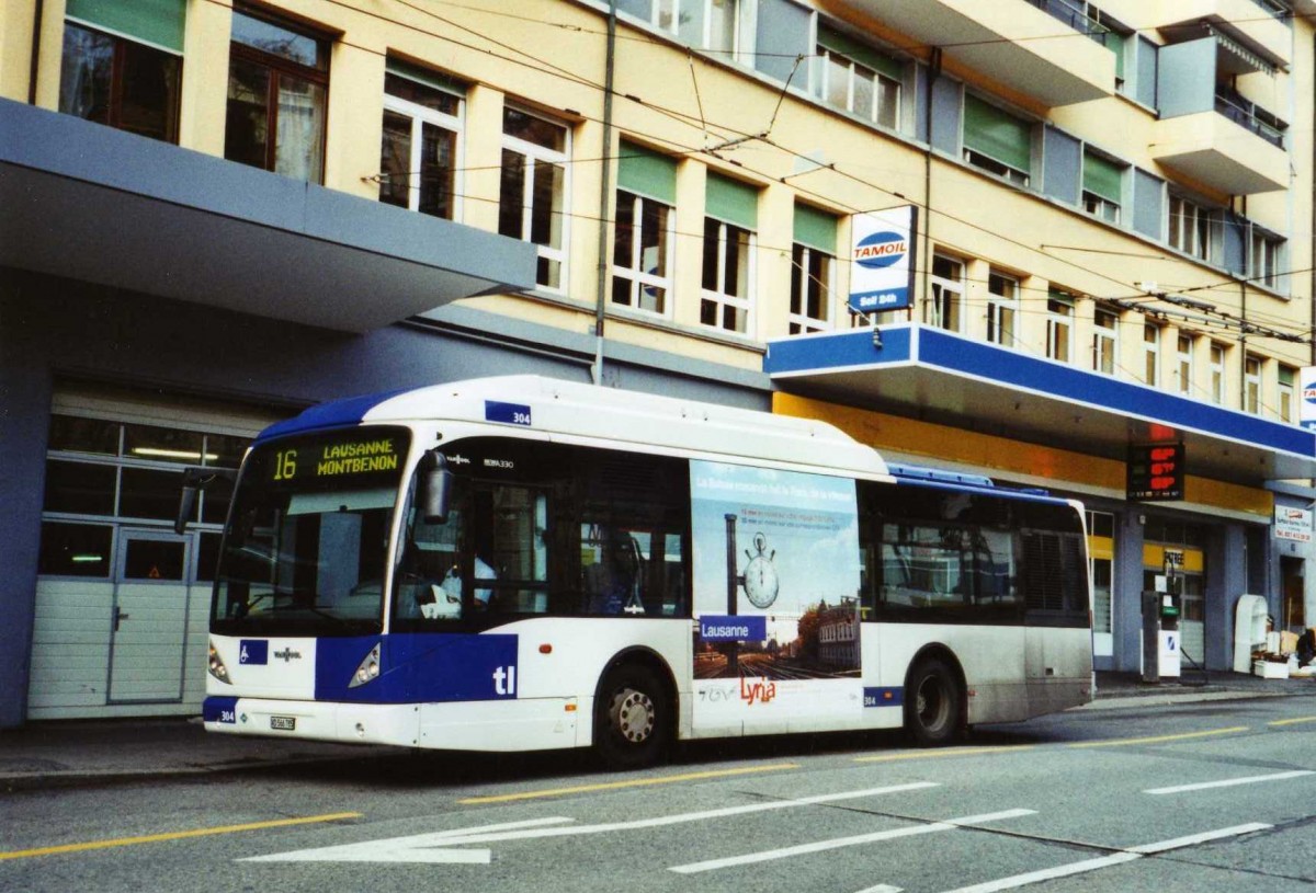 (122'312) - TL Lausanne - Nr. 304/VD 566'785 - Van Hool am 19. November 2009 in Lausanne, Tunnel