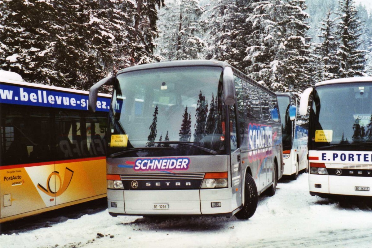 (123'704) - Schneider, Kirchberg - BE 3216 - Setra am 9. Januar 2010 in Adelboden, Unter dem Birg