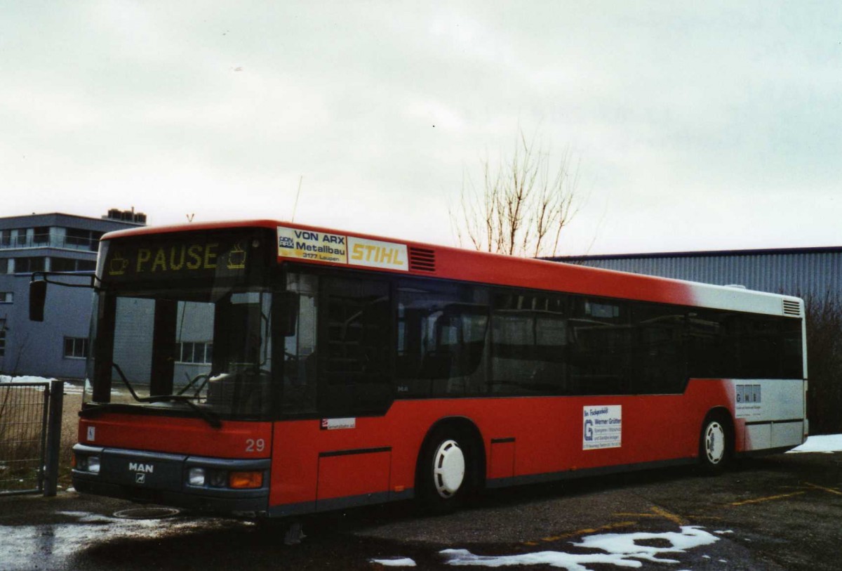 (124'211) - STB Laupen - Nr. 29 - MAN am 23. Januar 2010 in Biel, Rattinbus