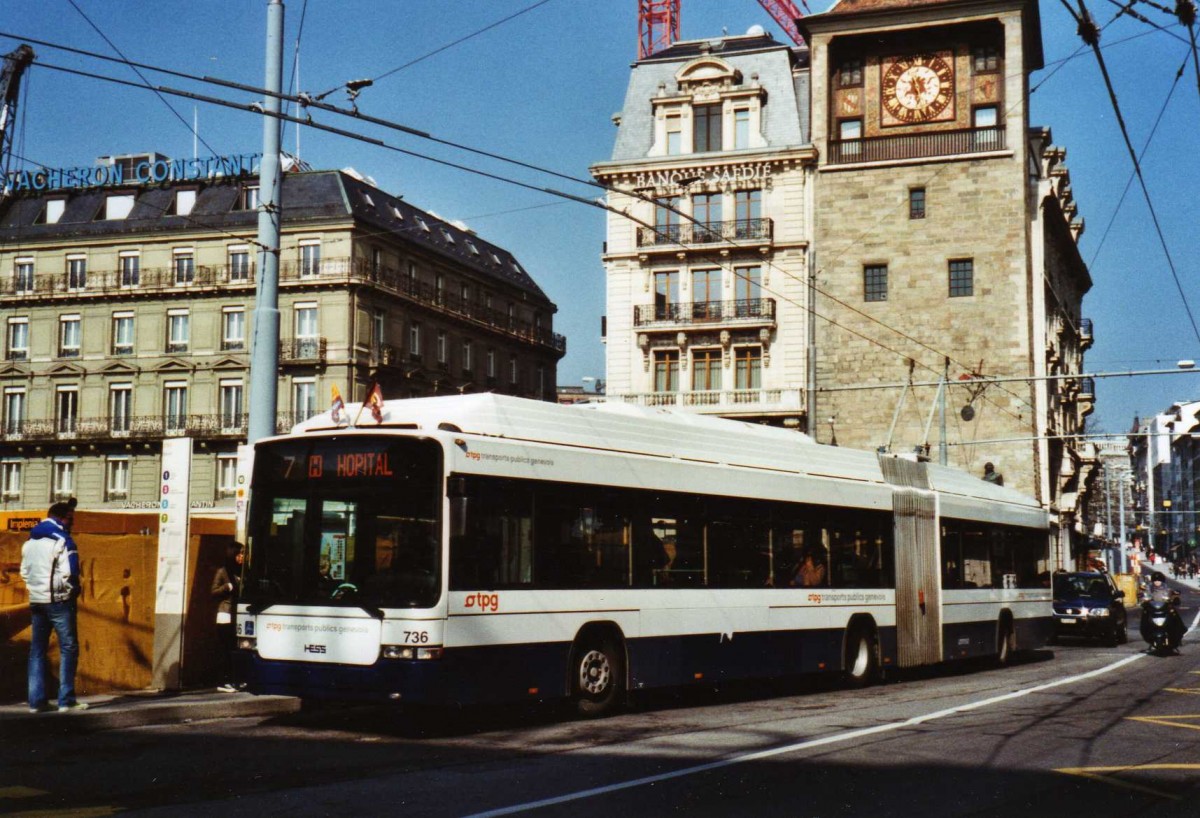 (124'917) - TPG Genve - Nr. 736 - Hess/Hess Gelenktrolleybus am 13. Mrz 2010 in Genve, Bel-Air