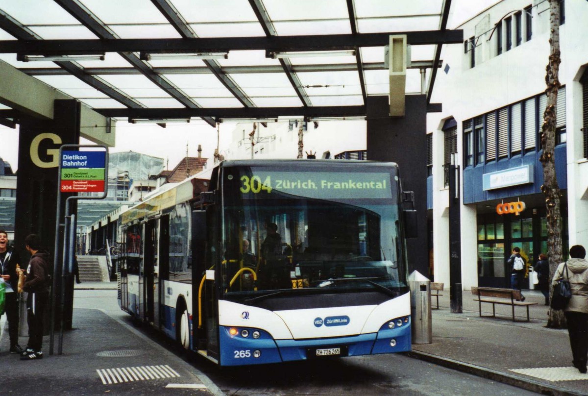 (125'403) - VBZ Zrich - Nr. 265/ZH 726'265 - Neoplan am 14. April 2010 beim Bahnhof Dietikon