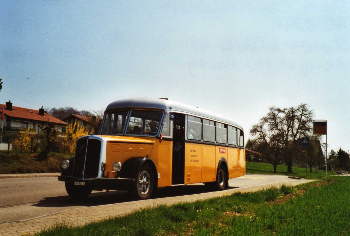 (125'631) - Stutz, Oberlunkhofen - AG 8341 - Saurer/Tscher (ex Dubs, Stallikon) am 24. April 2010 in Aeugst, Hchweg