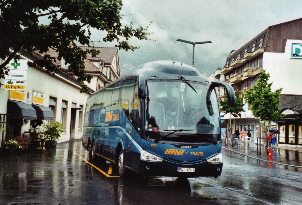 (126'907) - Aus Polen: Havi, Kolo - Nr. 281/PKL 43H3 - Scania/Irizar am 13. Juni 2010 beim Bahnhof Interlaken West