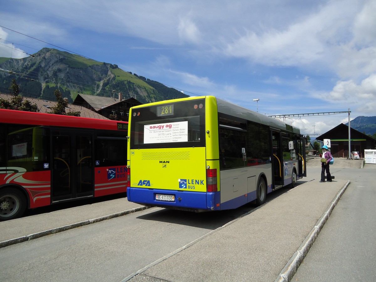 (128'047) - AFA Adelboden - Nr. 56/BE 611'030 - MAN/Gppel am 25. Juli 2010 beim Bahnhof Lenk