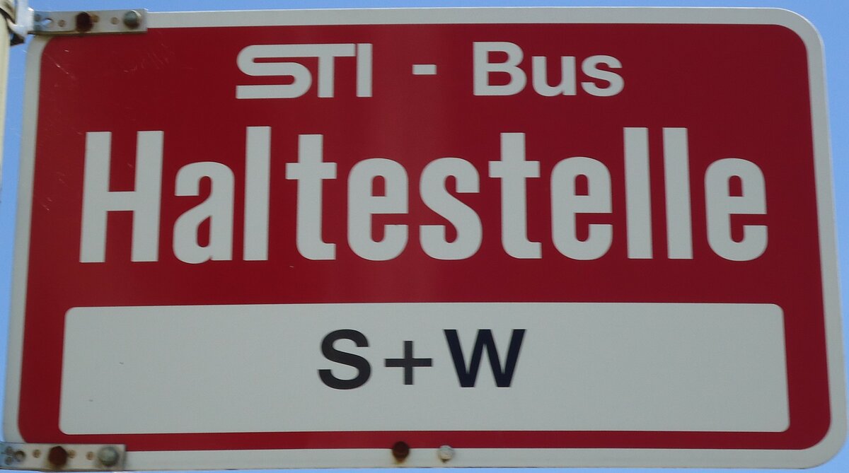 (128'171) - STI-Haltestellenschild - Thun, S+W - am 1. August 2010