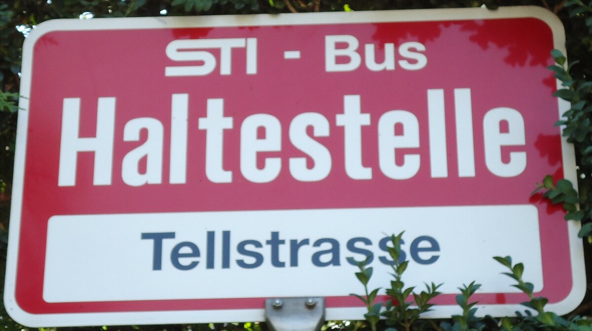 (128'191) - STI-Haltestellenschild - Thun, Tellstrasse - am 1. August 2010